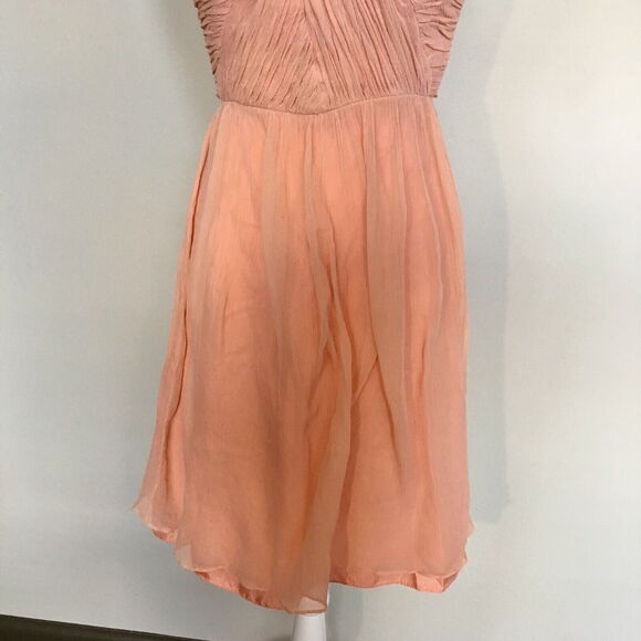 Donna Morgan Sz 2 Orange Coral Pink Dress Strapless Sweetheart Crinkle Silk - Picture 5 of 12